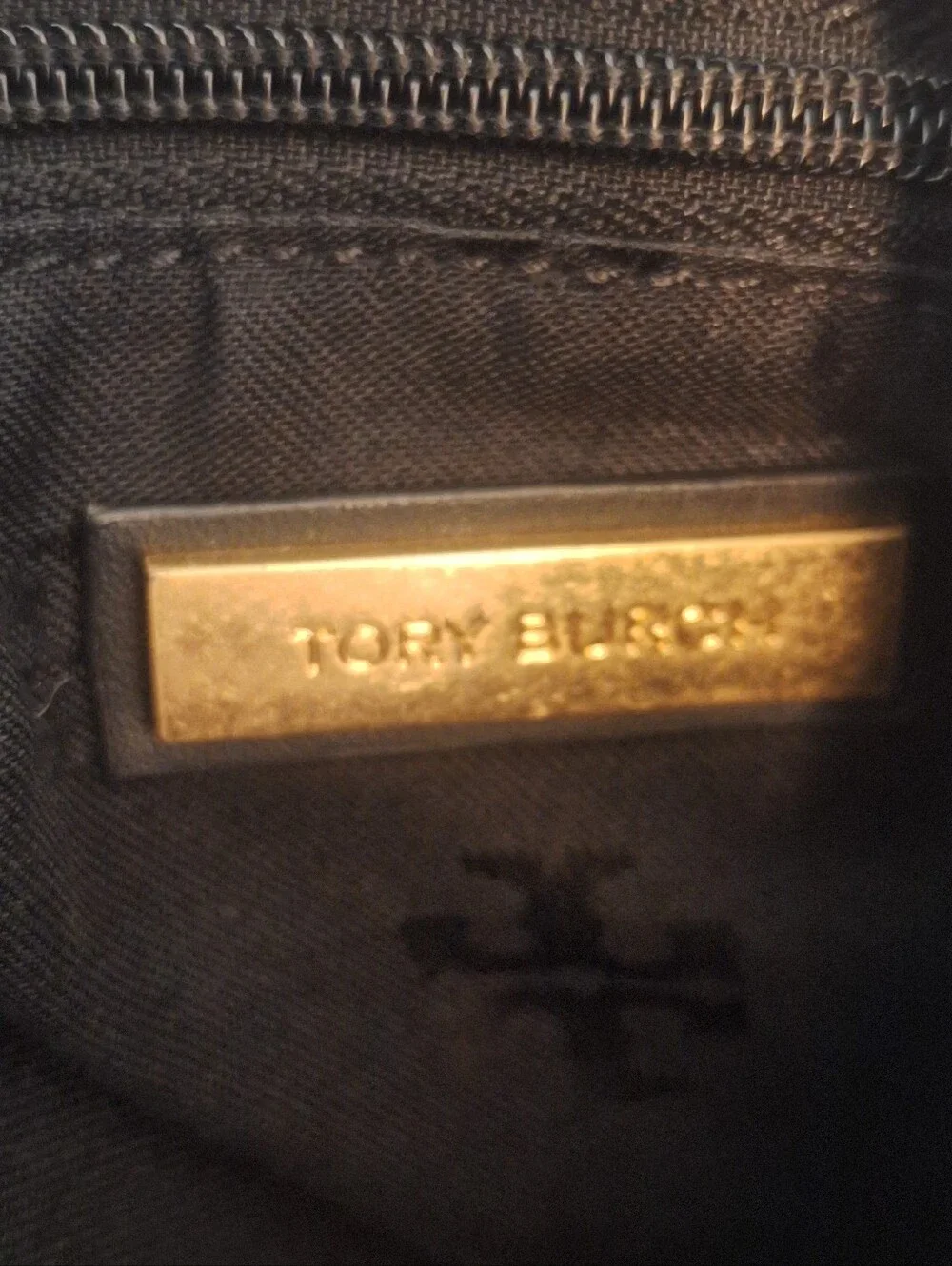 Tory Burch Black Nylon Logo Tote Bag Leather Trim